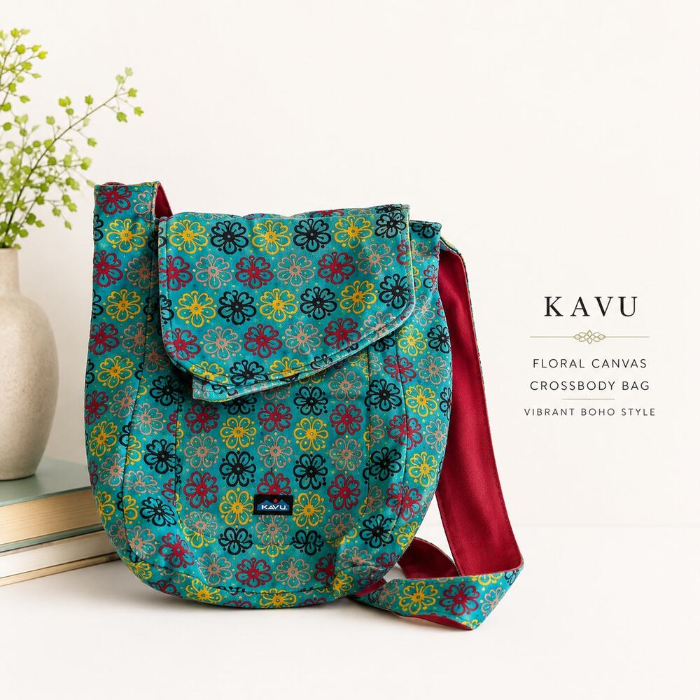 KAVU Floral Canvas Crossbody Messenger Bag Boho Cotton Festival Purse